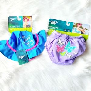 speedo UV Swim Diaper + Bucket Hat Sz M